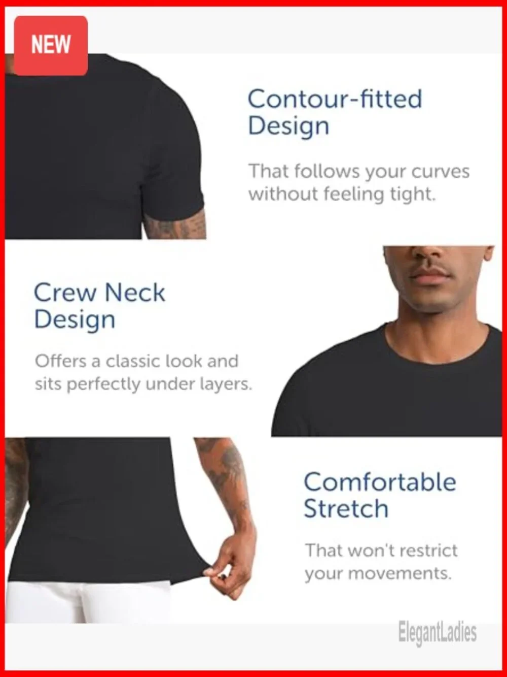 6-Pack Pure Cotton Crew Neck Undershirts, Tag-Free, OEKO-TEX Certified